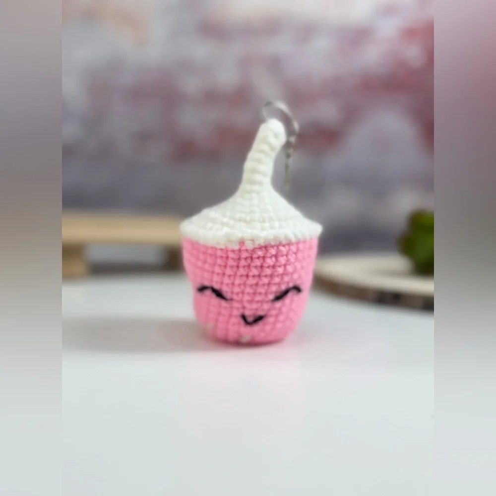 Boba Pink Amigurumi Handcrafted Crochet Keychain